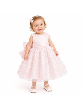 American Princess 18M Pink Ribbon Tulle Flower Girl Formal Party Dress